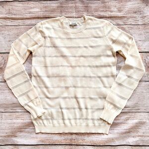 Storee Lightweight Ivory Sheer Stripe Crewneck Sweater Ladies Sz XS S